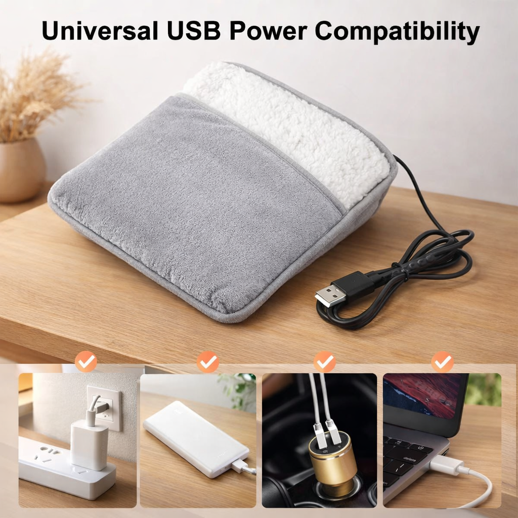 USB Heated Foot Warmer for Home & Office – Plush Electric Foot Heater