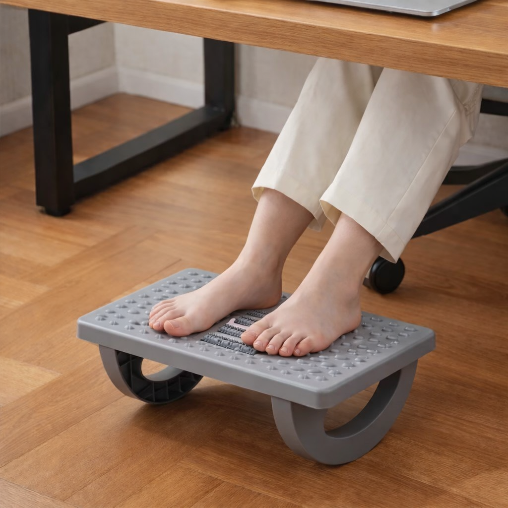 Adjustable Rocking Under-Desk Foot Rest – Ergonomic Office Foot Support with Massage Rollers