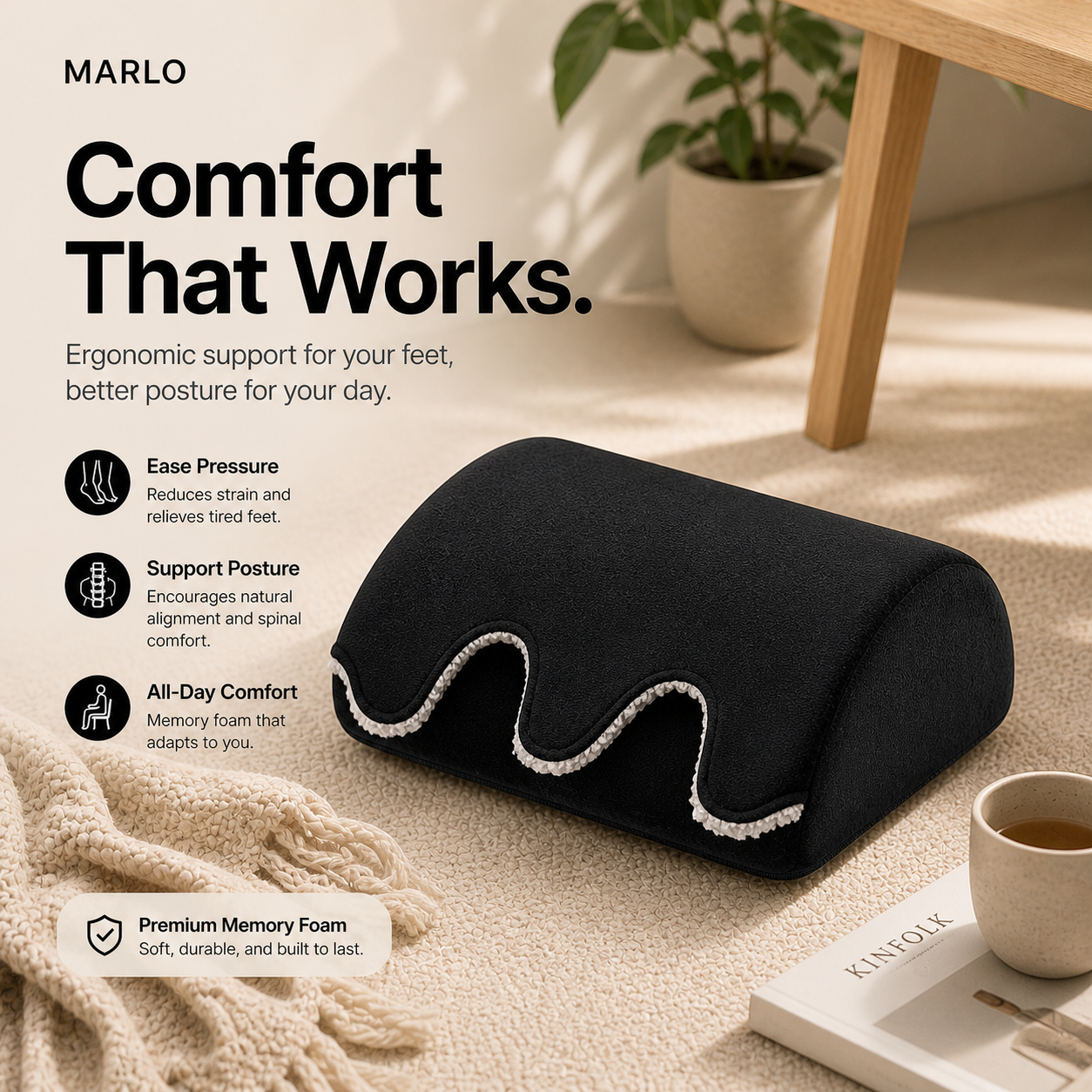 Ergonomic Memory Foam Under-Desk Foot Rest Cushion for Office Comfort