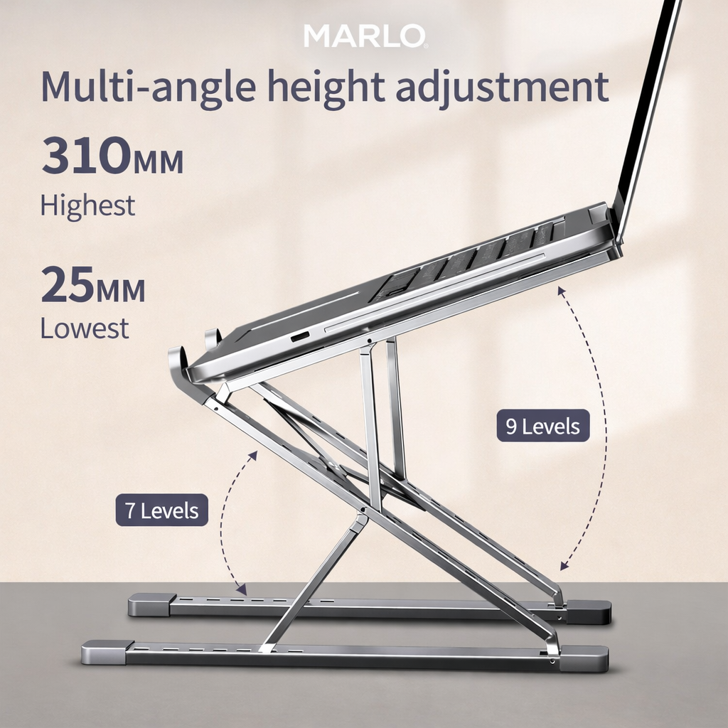 Adjustable Aluminum Laptop Stand for Desk – Ergonomic Foldable Riser for MacBook & Notebook