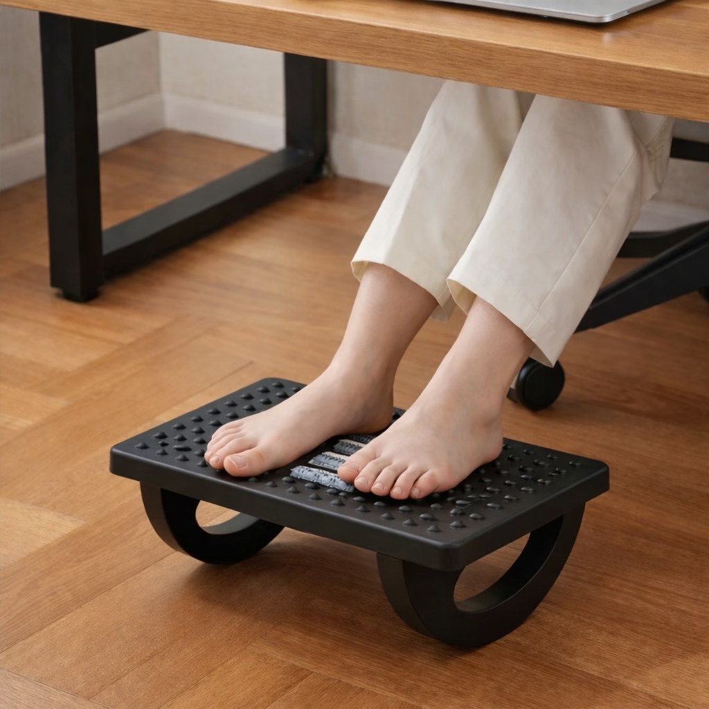 Adjustable Rocking Under-Desk Foot Rest – Ergonomic Office Foot Support with Massage Rollers