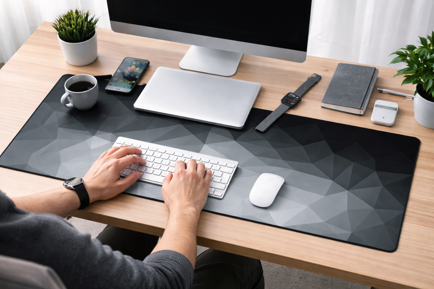 Extended Ergonomic Desk Mat – Non-Slip Mouse & Keyboard Pad with Stitched Edges