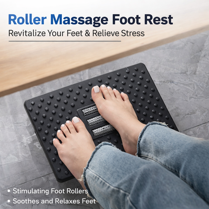Adjustable Rocking Under-Desk Foot Rest – Ergonomic Office Foot Support with Massage Rollers
