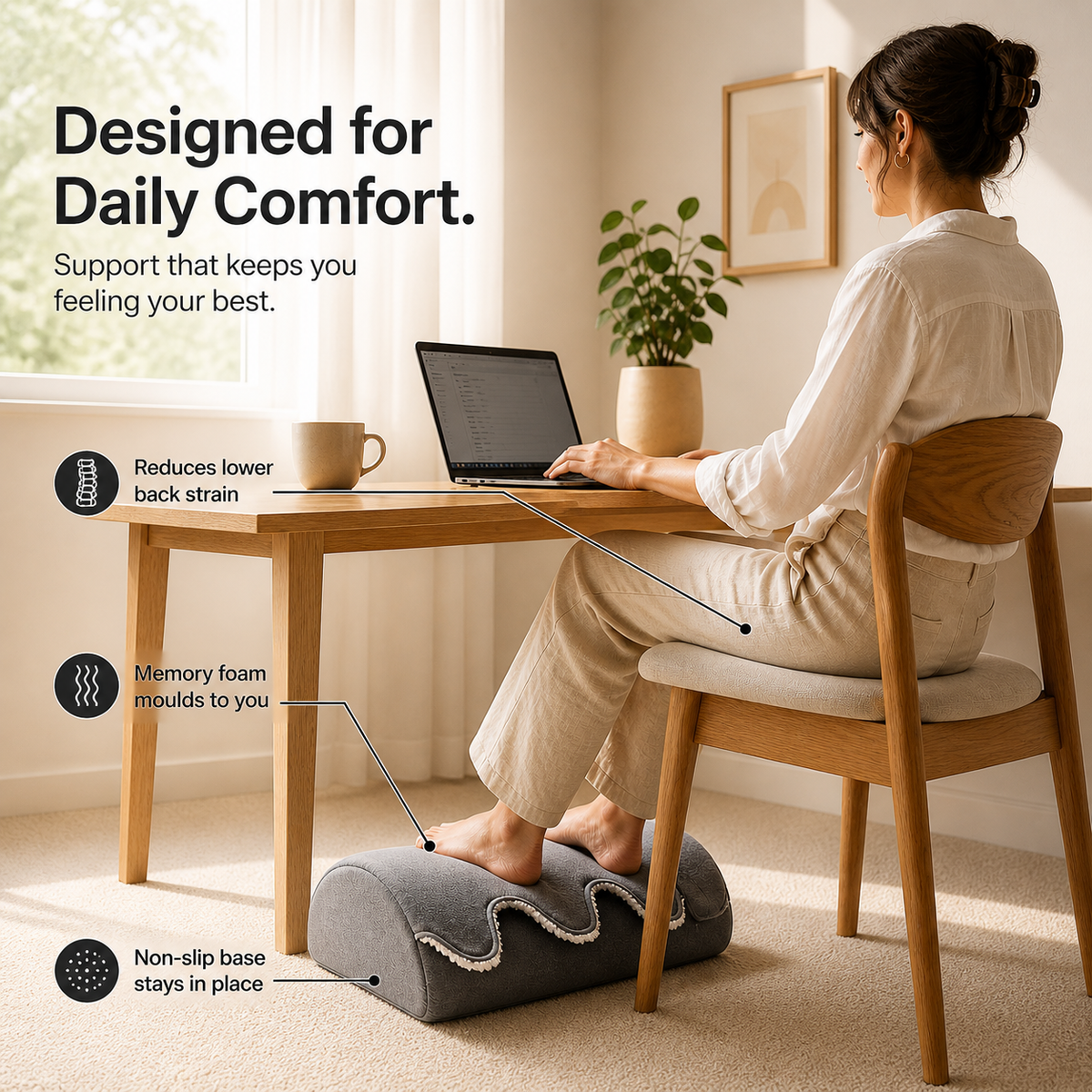 Ergonomic Memory Foam Under-Desk Foot Rest Cushion for Office Comfort