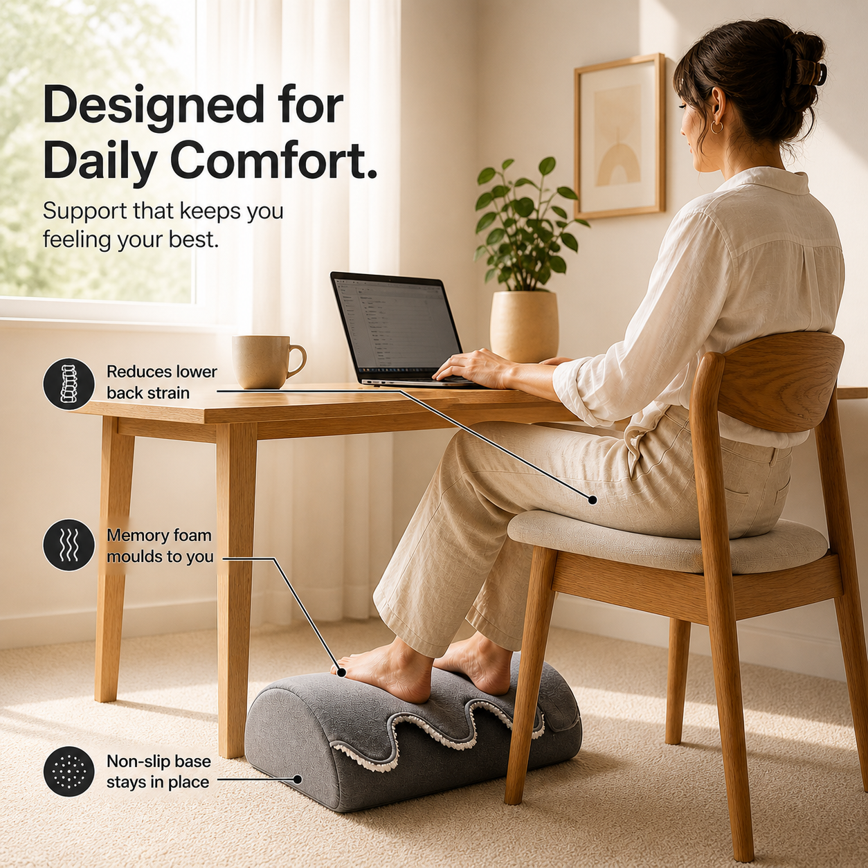Ergonomic Memory Foam Under-Desk Foot Rest Cushion for Office Comfort