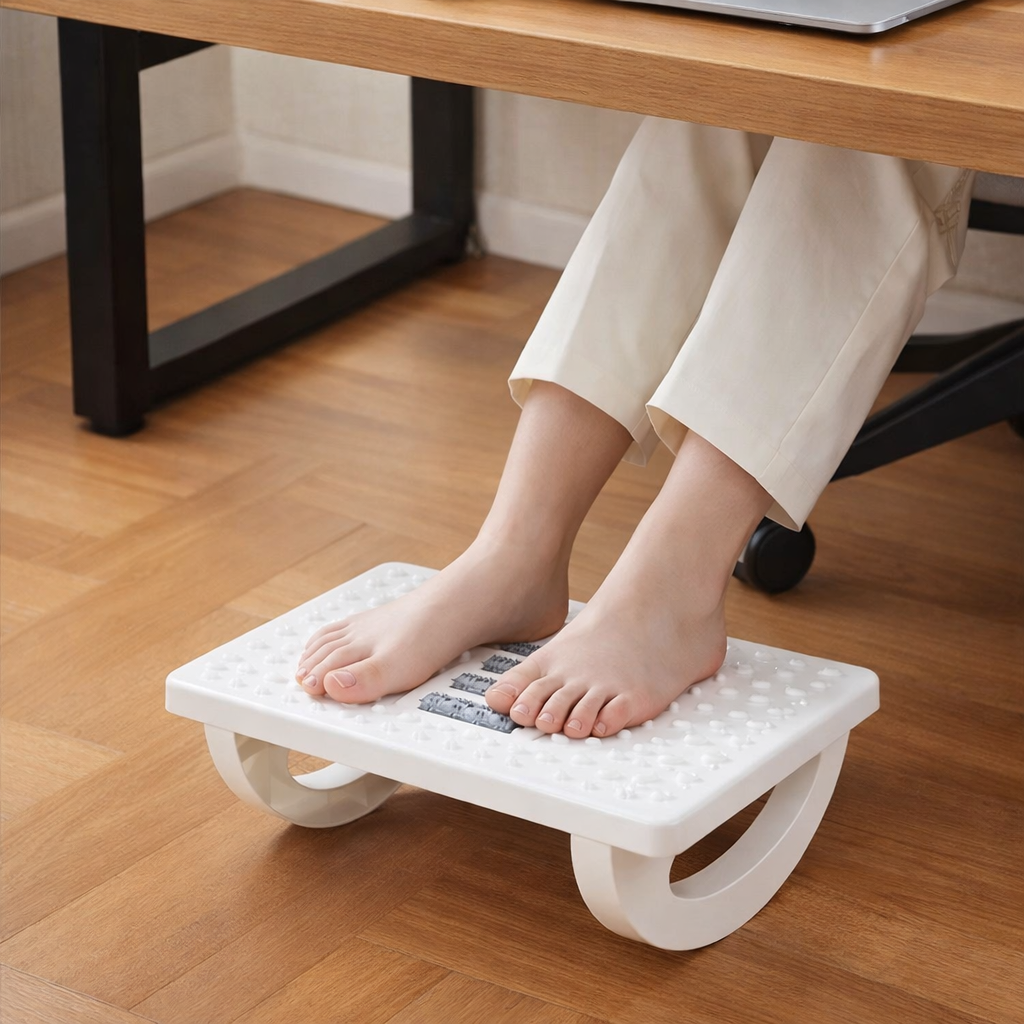 Adjustable Rocking Under-Desk Foot Rest – Ergonomic Office Foot Support with Massage Rollers